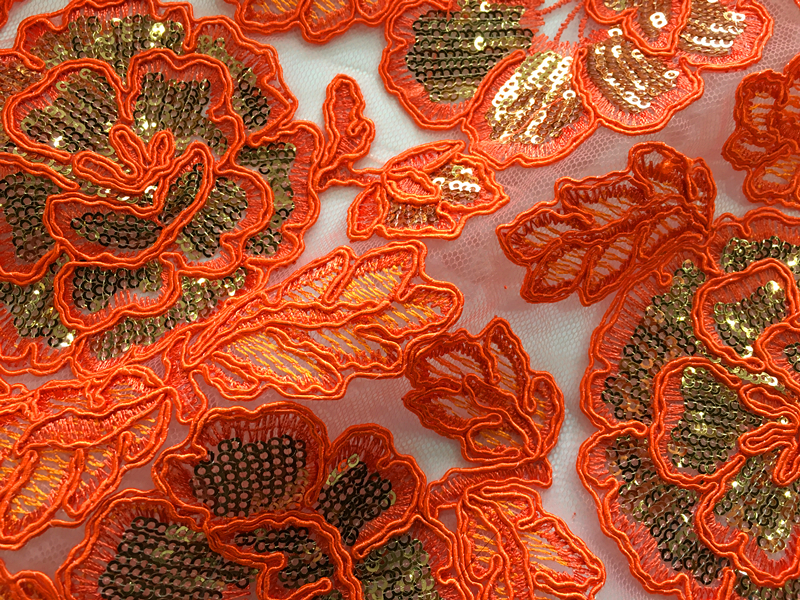 Cord Embroidery Fabric With Sequins