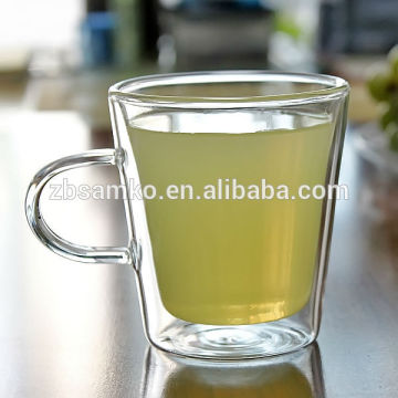Clear high quality double wall glass cup with handle