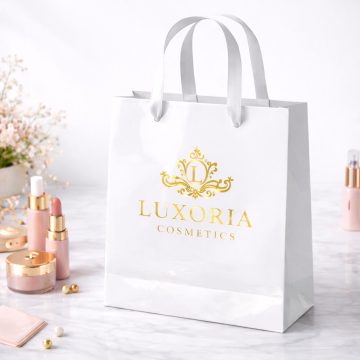 Flat Ribbon Handle Paper Gift Bag for Cosmetics