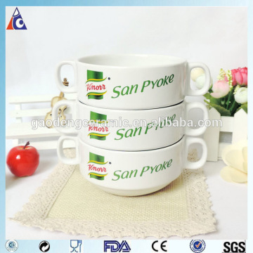 High qualitywhite ceramic soup bowl with handle