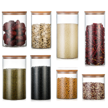 Round glass container jar with bamboo lid