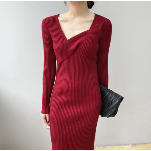 Damen Bodycon Strick Midi Kleiderpullover