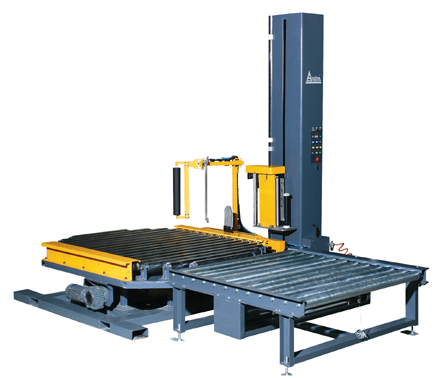 Automatic on-line pallet wrapping machine