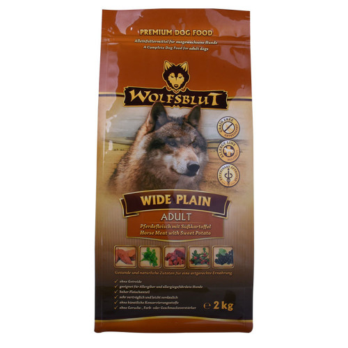 Flat bottom plastic pet food bags with zipper