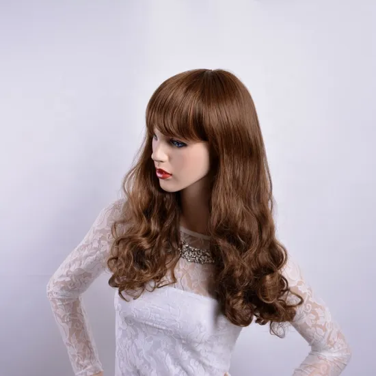 wholesale cheap mix brown with glod long natural curly and deep wave hair with bangs synthetic hair wigs  for black women