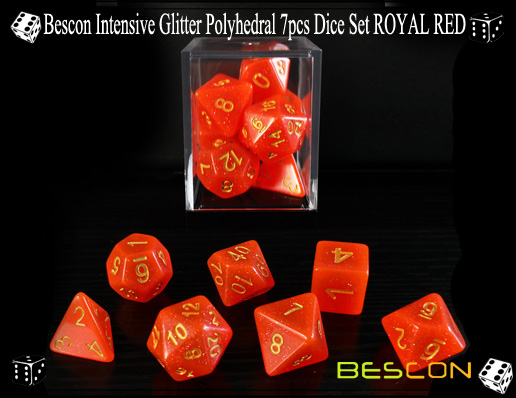 Bescon Intensive Glitter Polyhedral 7pcs Dice Set ROYAL RED-1