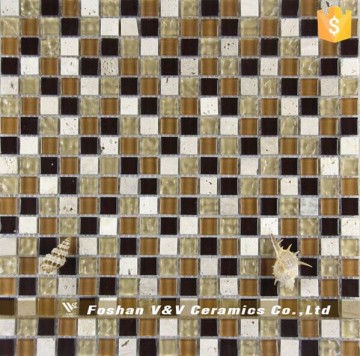 Foshan Factory Decorative Crystal Glass Mix Stone Mosaic, Bathroom Glass Mosaics
