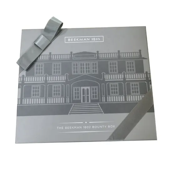 Lid base cosmetic paper packaging box with ribbon