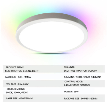 Ultra-thin RGB 3CCT Backlit Ceiling Lamp for Living Room, Bedroom, Study, Balcony