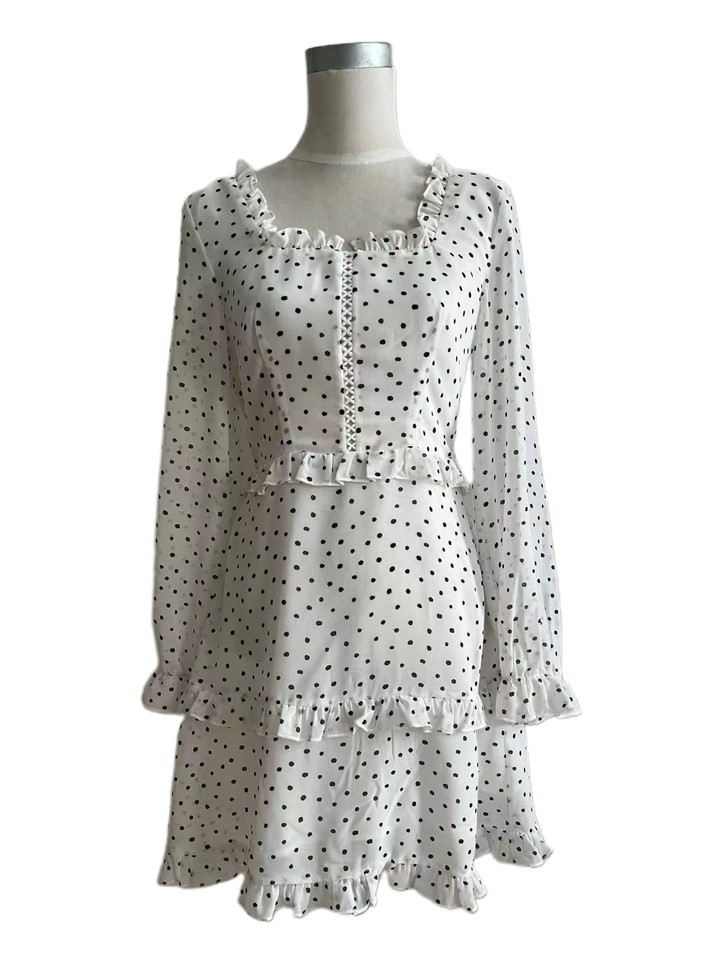 Square Neck Long Sleeves Ruffled Mini Dress