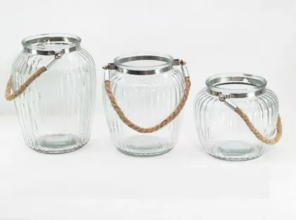 glass hurricane lamps, colored glass canisters