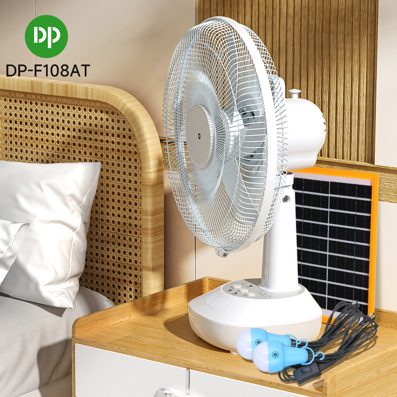 Rechargeable 14 inch Electric Oscillating Solar Fan with Light and Bulbs