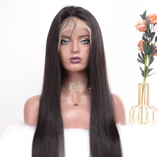 Cheap Straight Raw Peruvian Virgin Human Hair Transparent remy glueless full lace frontal wig vendor