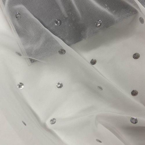 Silver Sequins Embroidery On Chiffon Fabric