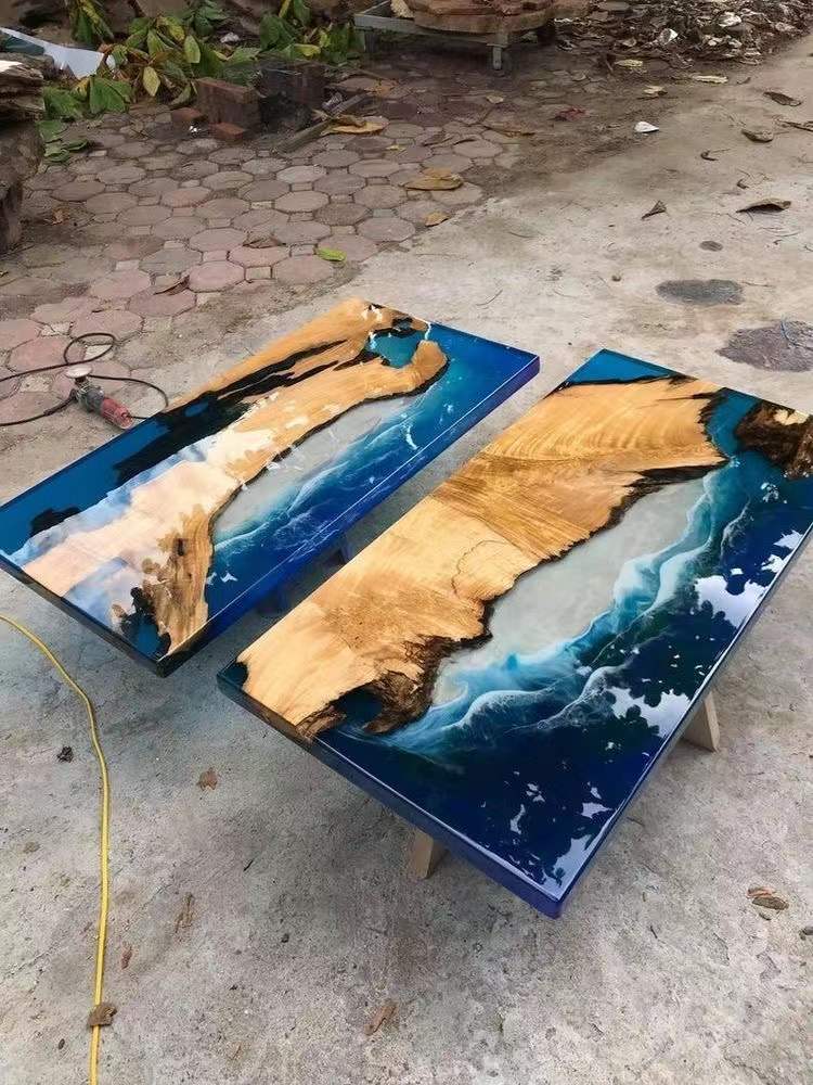 Home Furniture Direct Solid Walnut Wood Restaurant Kitchen Epoxy Resin Slab Dining River Table