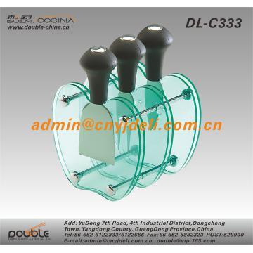 5 Pcs Plastic Handle Cheese Knife Set With Apple Design Acrylic Stand