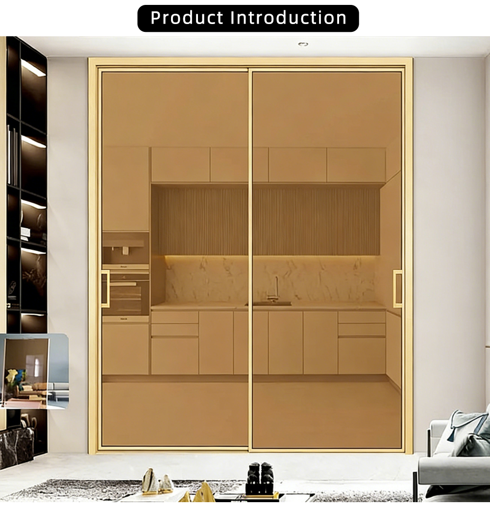 Double Panel Tea Oil Sand Glass Sliding Door YJ-P005 X