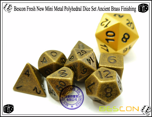 Bescon Fresh New Mini Metal Polyhedral Dice Set Ancient Brass Finishing-6