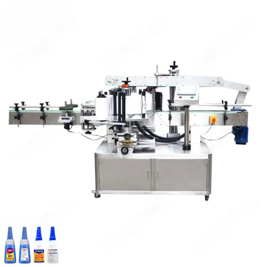 Automatic Double-sided Sticker Label Applicator - Glue Flat Bottles Labeling Machine Model HYTB2-150FB