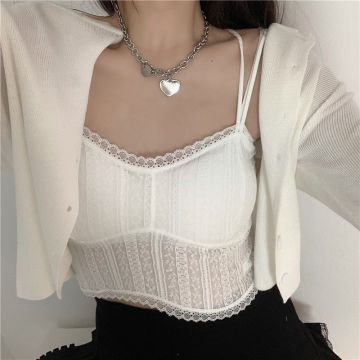 Women's Stretchy Tight Strapless Crop Top Lace Vest