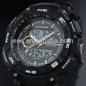 Fashion Men's Black Analog Digital Dual Rubber Sport Watch WS056