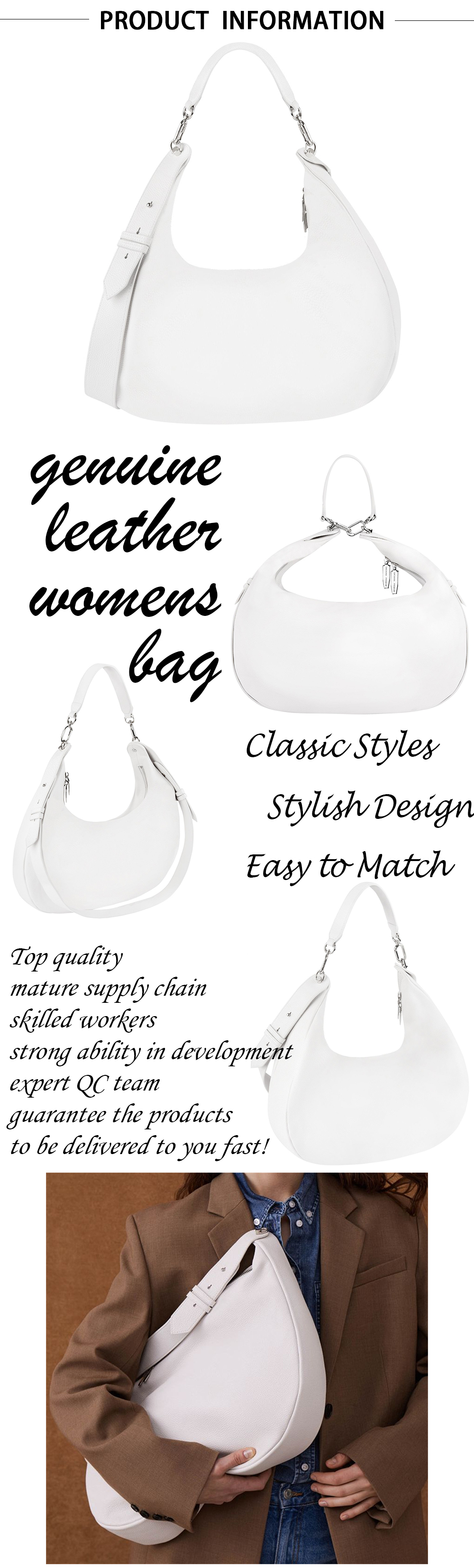 Genuine Leather Simple Hobo Handbag