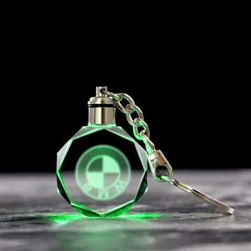 Customized 3D Laser Engraved LED Crystal Keychain with Car Logo