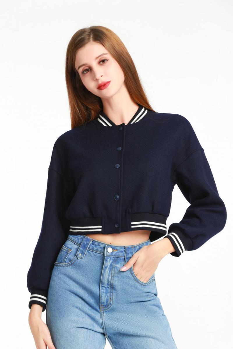 Ribbed Collar and Ribbed Cuff Long-sleeve Short Jacket