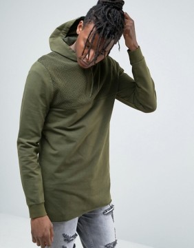 Custom Dropped Shoulders Mesh Panel With Hood Green Men's Cotton Spandex Casual Oversized Plain Design Pullover Hoodies