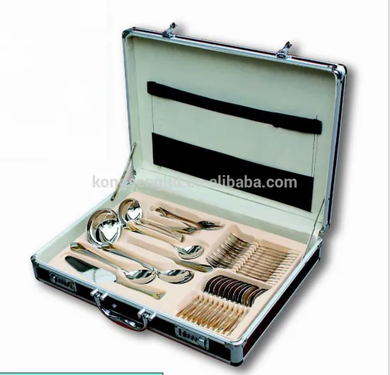 72 pcs stainless steel dinner set, cutlery set with leather case