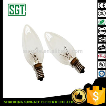 Hot sale C35 candle type 7w E14 clear Incandescent Bulbs