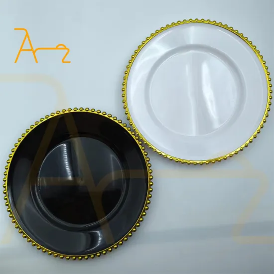 Customizable Round 13\" Gold and Silver Plastic Charger Plates: Elegant Acrylic Dinnerware Sets for Wedding and Dinner Decorations