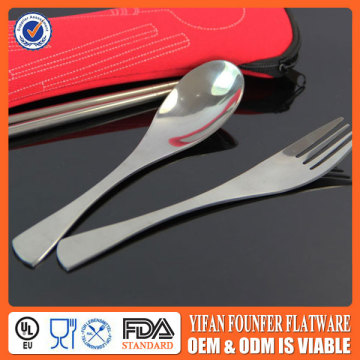 Chinese style stainless steel travel cutlery with pouch