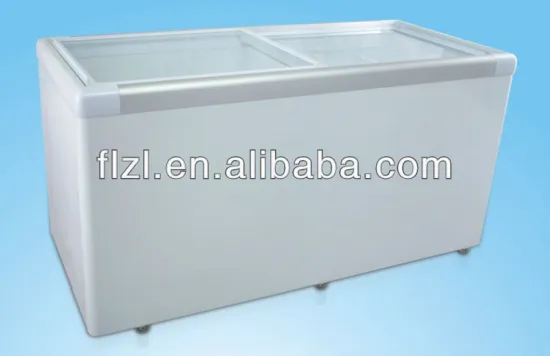 370L flat glass door freezer with thick aluminum door frame, ,chest glass door freezer