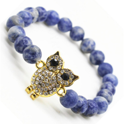 Sodalite Gemstone Beaded Bracelet with Alloy Owl