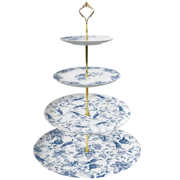 Yunzhifan Ceramic 2-4 Tier Cake Stand with Flower and Bird Designs for Wedding Events