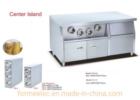 Kitchen Equipment Burger Devices 4 Cup Dispenser 3 Cup Dispenser Working Center Island