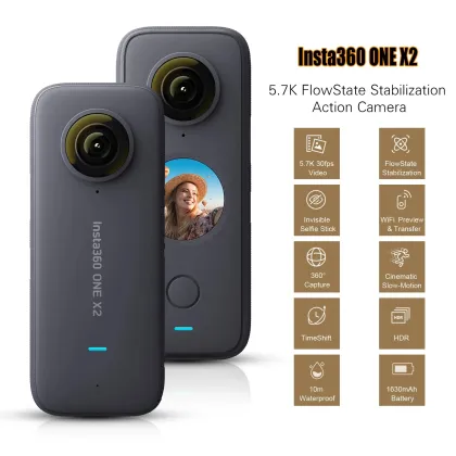 Insta360 ONE X2  Action Camera  5.7K 360-degree capture Waterproof To 10M  FlowState Stabilization Steady Cam Mode sport  camera