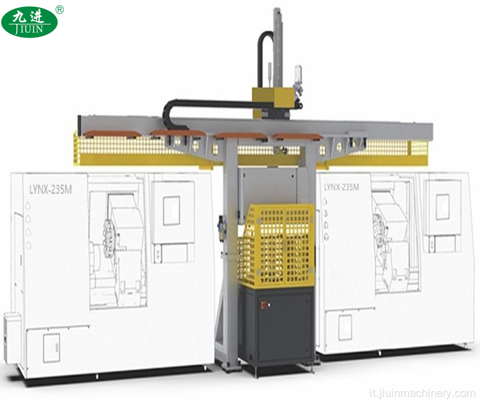 Robot a cavalletto con due macchine CNC