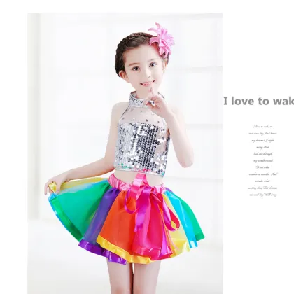 Top selling sequins rainbow baby girl ballet tutu dress