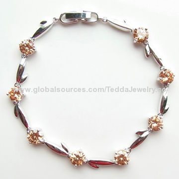 Sterling silver bracelets, made of sterling silver and cubic zirconia, small orders are welcome