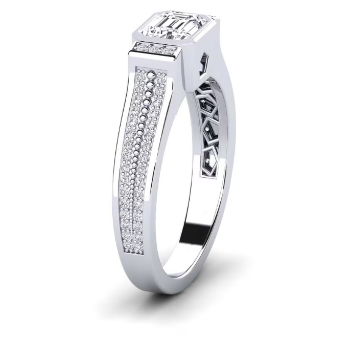 14k puting gintong emerald gupitin ang singsing sa kasal ng brilyante