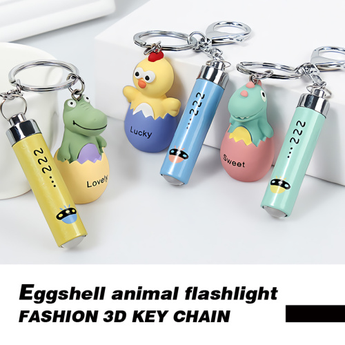 Keychain Flashlight Creative eggshell animal light flashlight button bag pendant car key chain accessories Manufactory