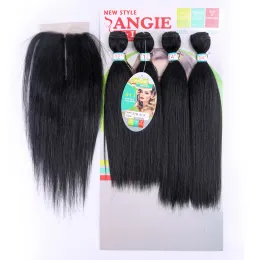 Straight hair mink brazilian blend animal hair bundle with closure 4 pieces double weft hair extension match one closure