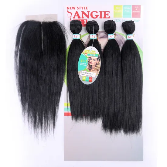 Straight hair mink brazilian blend animal hair bundle with closure 4 pieces double weft hair extension match one closure