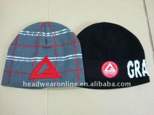 high quality jacquard knitted beanies hats with embroidery logo