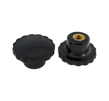 Black Knurled Handle Knob with Embossing and Female British Brass Thread