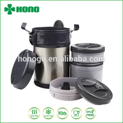 3-compartment stainless steel vacuum insulated thermos lunch box / food container