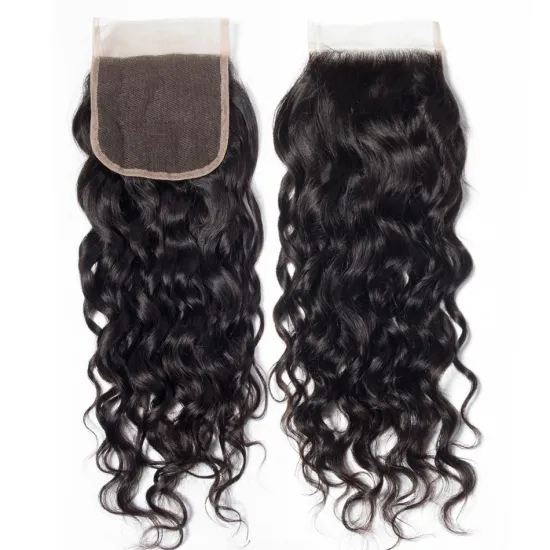 150% Density Water Wave Human Hair Frontal Closure 5x5 Soft Pre Plucked Silk Base Peruvian Hair Bunels with Closure