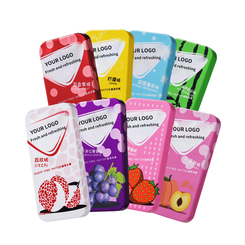 OEM ODM Vegan Custom Fruit Flavor Tin Box Cool Hard Mint Candy Kissing Fresh Breath Sugar Free Mints